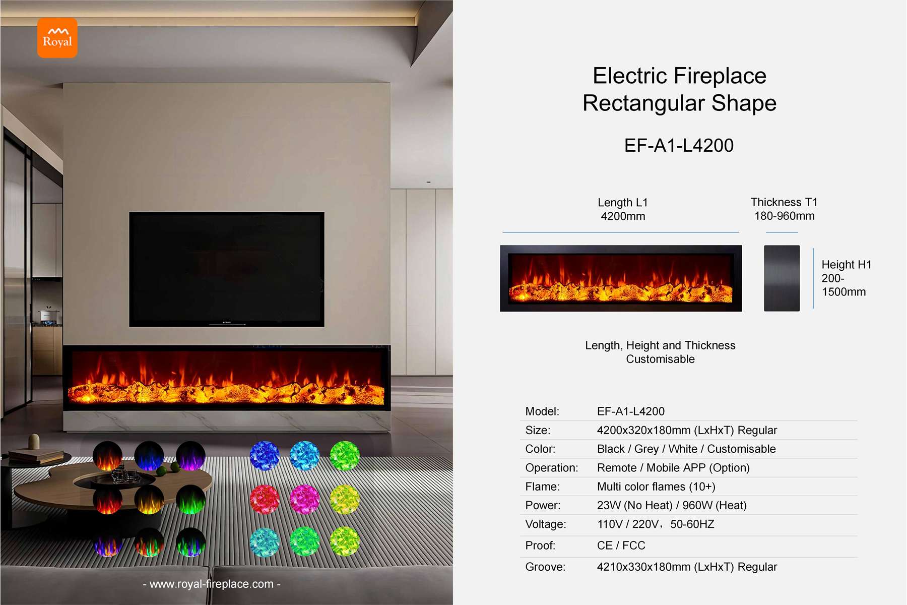 Electric fireplace rectangular shape EF-A1-1 Length 4200mm 1 Royal product size electric fireplace ef a1 1 l4200 retangular shape en 1.jpg