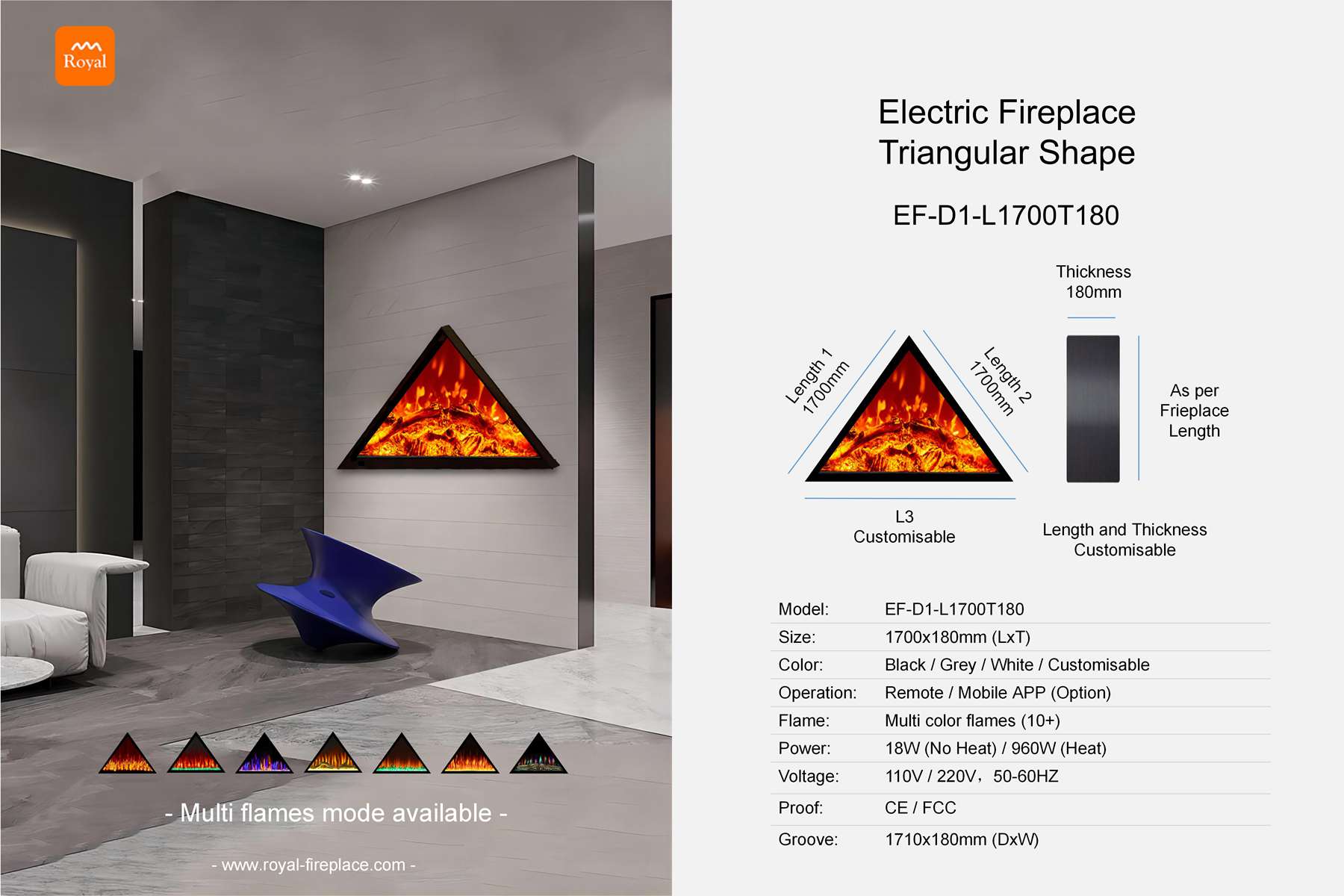 Electric fireplace triangular shape EF-D1-1 Length 1700mm 1 Royal product size electric fireplace ef d1 1 l1700t180 triangular shape en 1.jpg