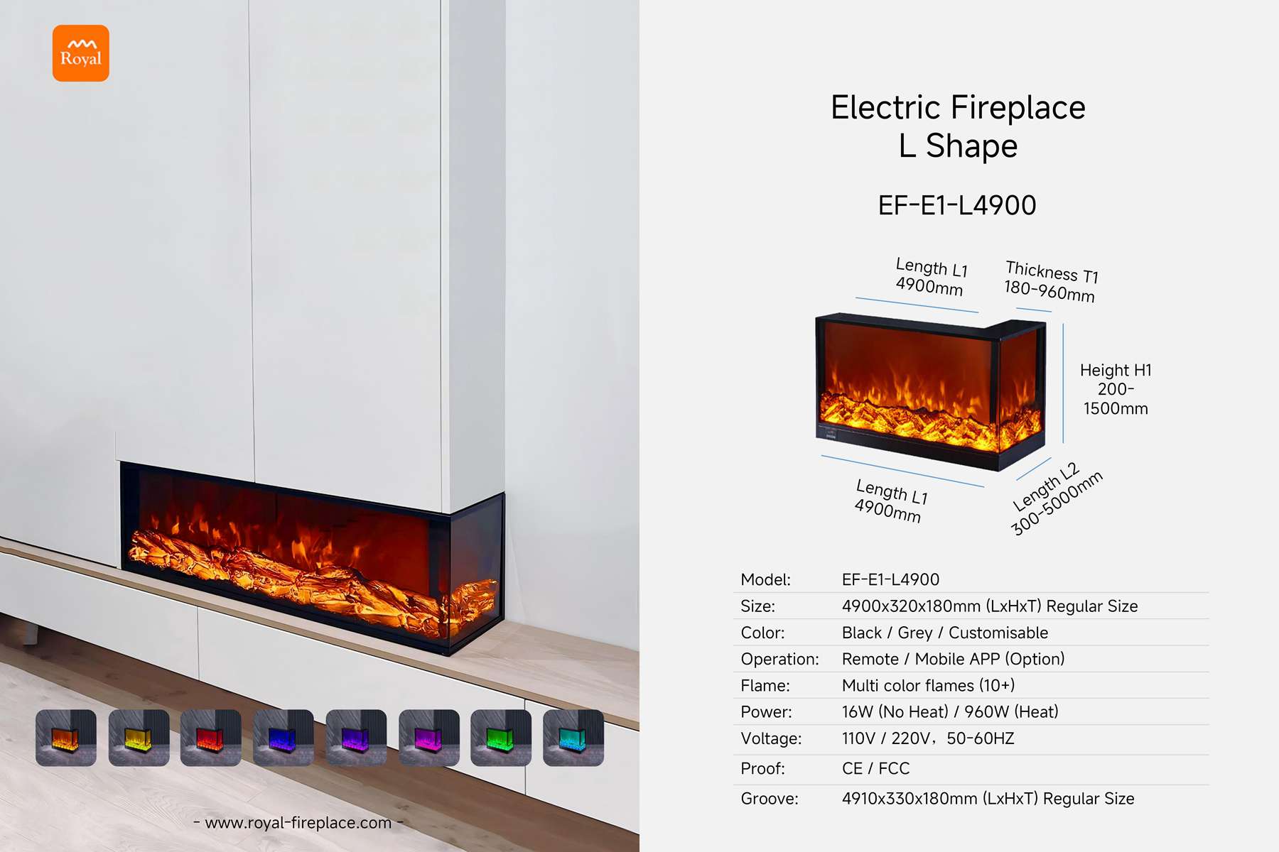 Electric fireplace L shape EF-E1-1 Length 4900mm 1 Royal product size electric fireplace ef e1 1 l4900 l shape en 1.jpg