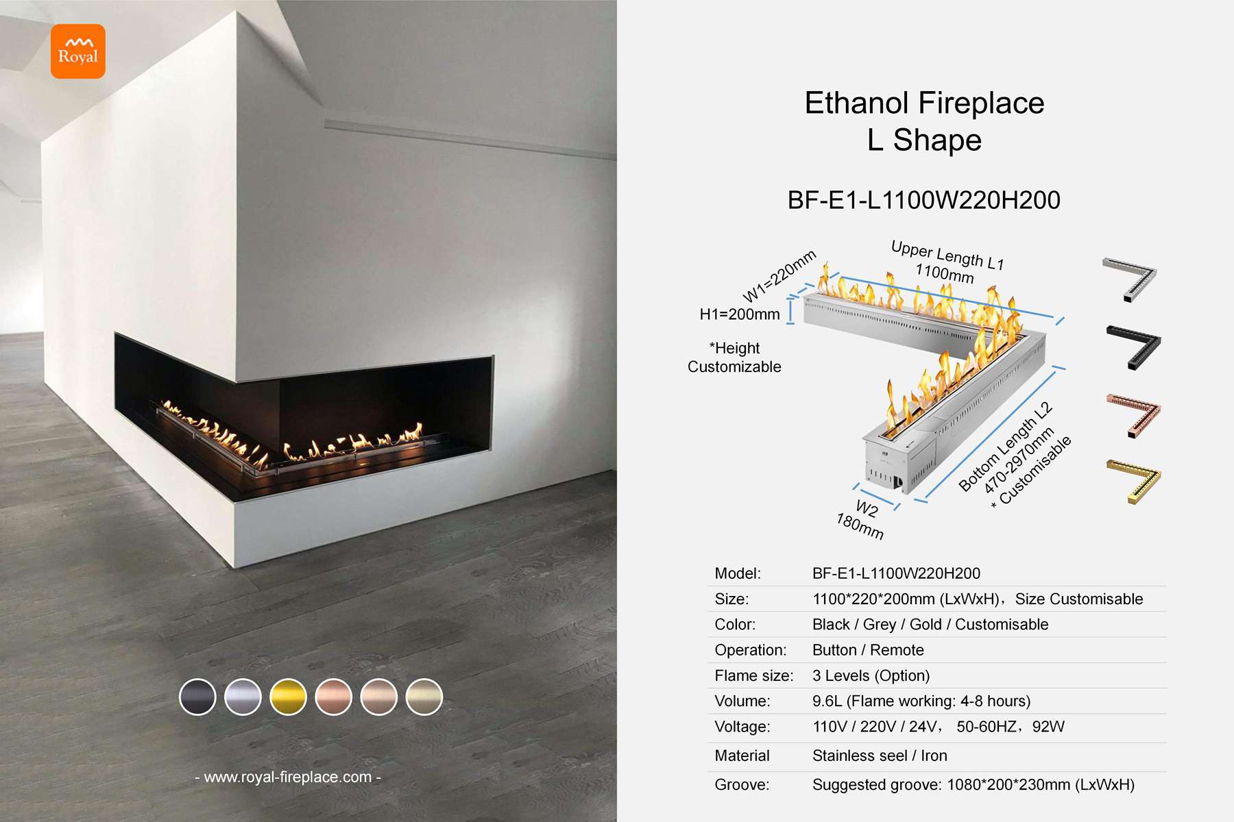 Ethanol fireplace L shape BF-E1-1 Length 1100mm 1 Royal product size ethanol fireplace bf e1 1 l1100w220h200 l shape en 1.jpg