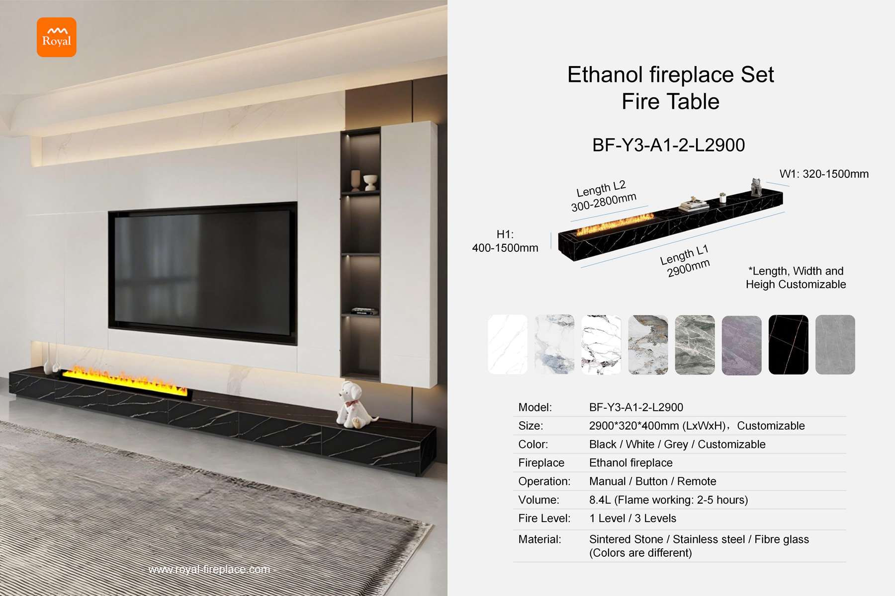 Ethanol fireplace cabinet rectangular shape BF-Y3-A1-2 Length 2900mm 1 Royal product size ethanol fireplace set fire cabinet bf y3 a1 2 l2900 en 1.jpg