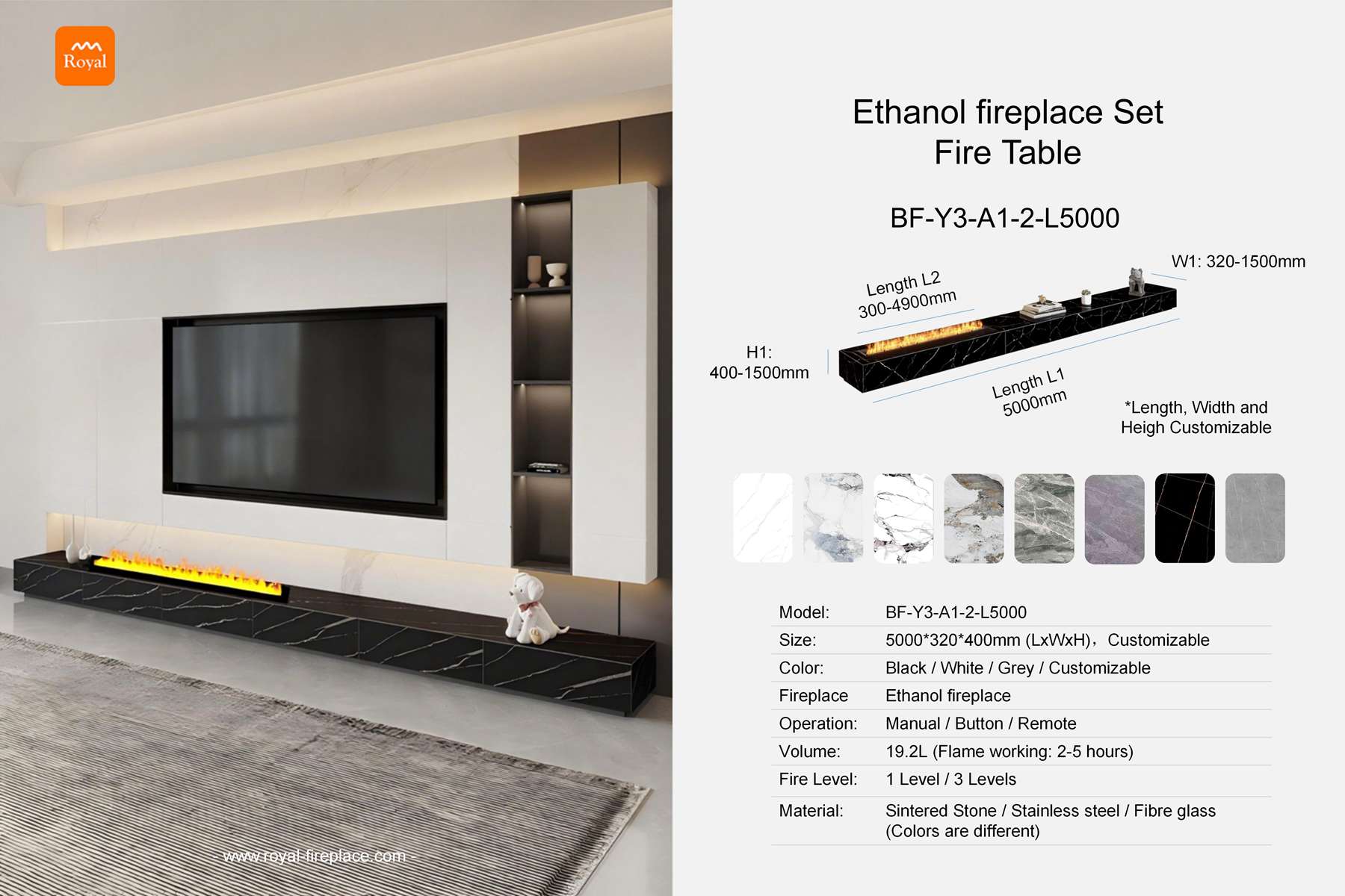 Ethanol fireplace cabinet rectangular shape BF-Y3-A1-2 Length 5000mm 1 Royal product size ethanol fireplace set fire cabinet bf y3 a1 2 l5000 en 1.jpg