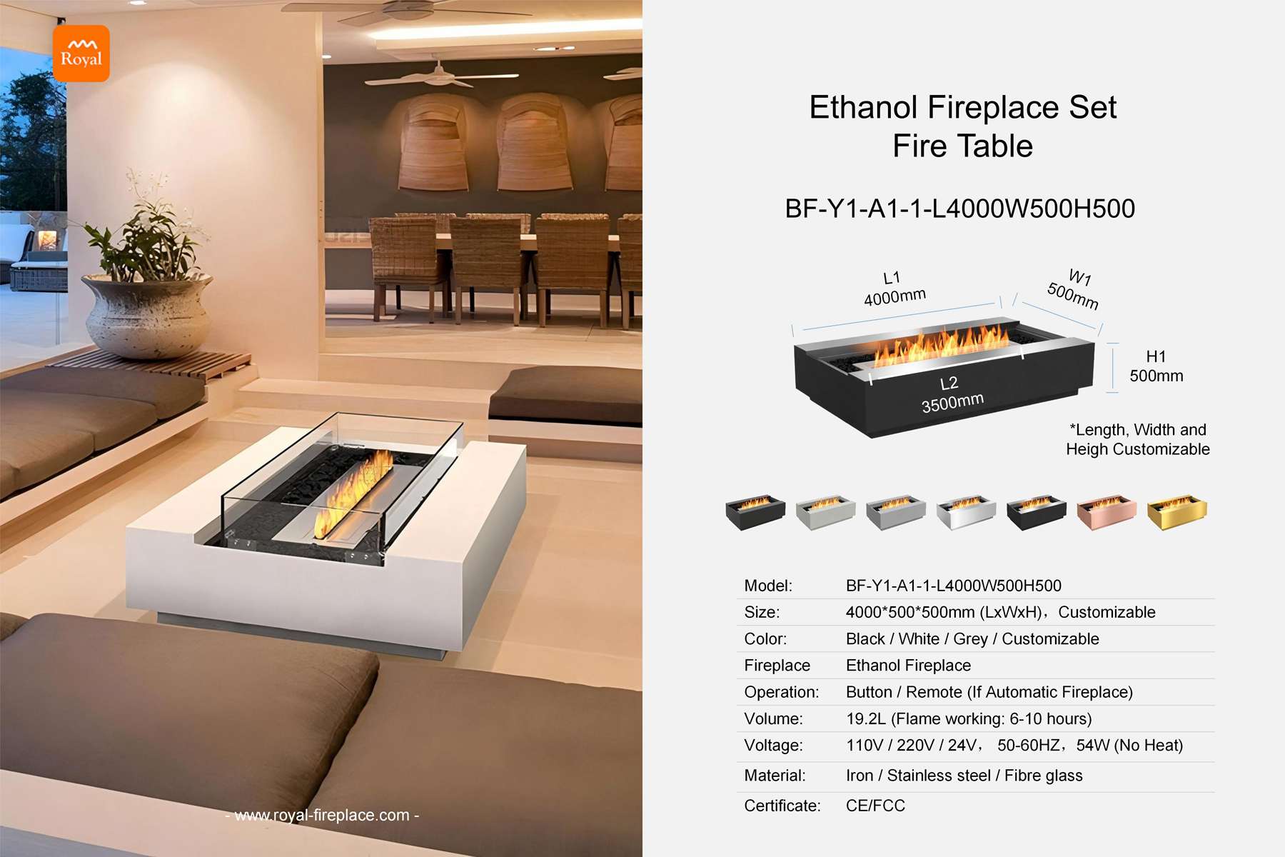 Ethanol fireplace table rectangular shape BF-Y1-A1-1 Length 4000mm 1 Royal product size ethanol fireplace set fire table bf y1 a1 1 l4000w500h500 en 1.jpg