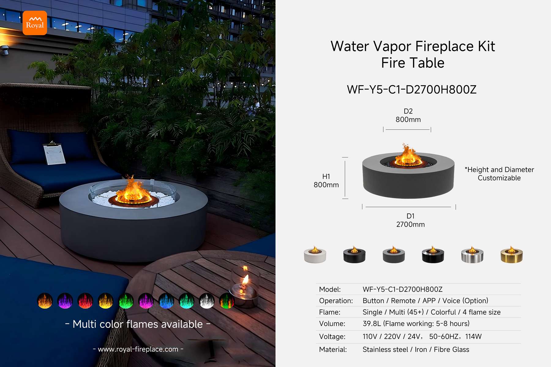 Water vapor fireplace pit round shape WF-Y5-C1-1 Diameter 2700mm 1 Royal product size water vapor fireplace set fireplace pit wf y5 c1 1 d2700h800 en 1.jpg